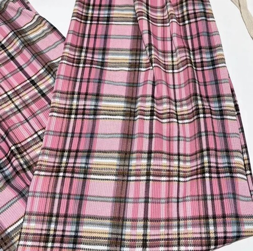 Summer Ice Silk Ribbed Checkered High-Waisted Drawstring Floor-Length Wide Leg Pants Cool Sensation Casual Pants for Women