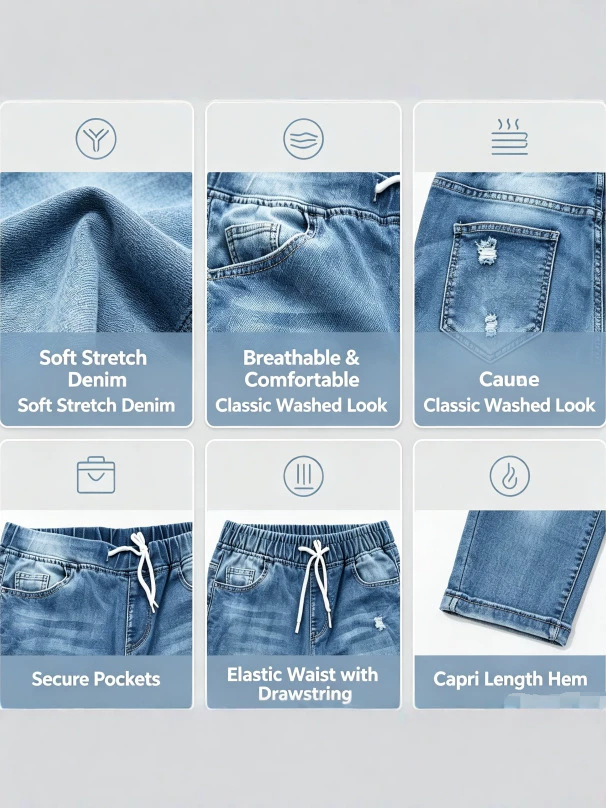 Jeans Capri Rotos para Mujer de Mezclilla, Alta Elasticidad y Cintura Elástica image 6