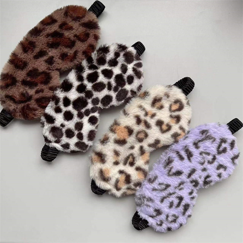 Piel de conejo estampado de leopardo máscara de ojo de seda artificial casa sombreado sueño lindo dibujos animados felpa máscara de ojo fabricante en stock