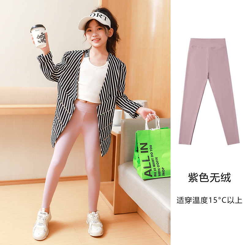 Pantalones de tiburón para niñas pantalones de yoga para niños engrosados forrados de lana Otoño e Invierno prendas de vestir exteriores pantalones de Barbie Slim pantalones de terciopelo de fondo negro