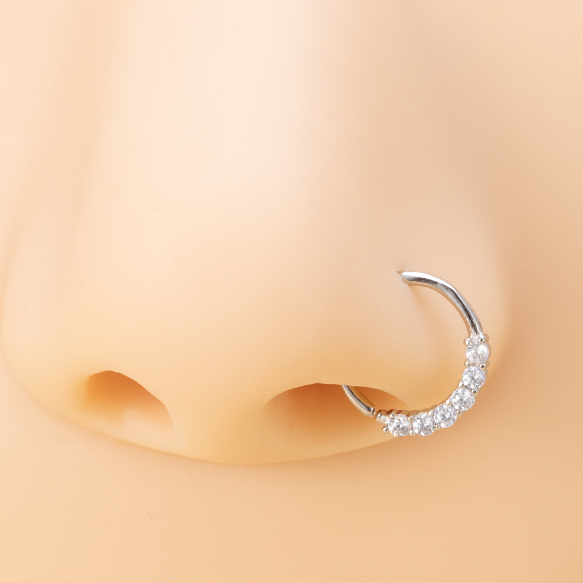 Fashion Moon Heart Shape Stainless Steel Inlay Zircon Nose Ring 1 Piece