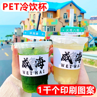 Factory produces disposable PET cold drink cup plastic cup 500ml coffee latte milk tea cup 1,000 printed LOGO