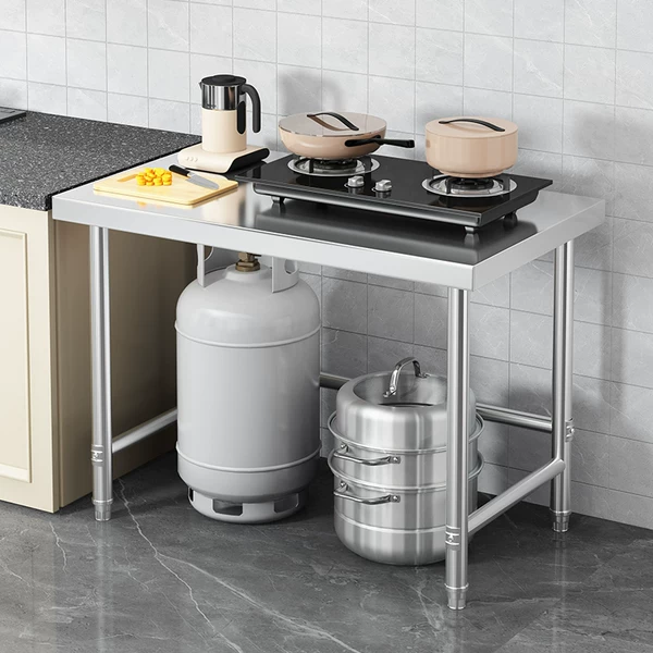 Stainless steel workbench kitchen double-layer cutting board for home and commercial use, multi-layer kitchen serving table