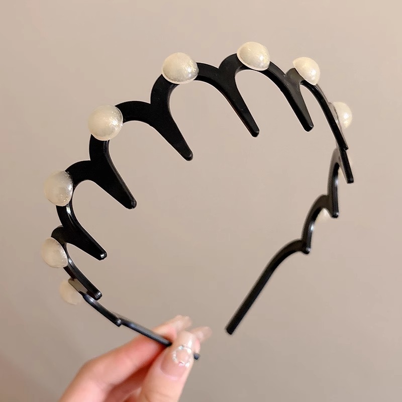 Alto cráneo de lana ondulado banda de cabello para mujeres lavado de cara maquillaje especial banda de cabello con dientes antideslizante acabado de cabello agrupado tocado