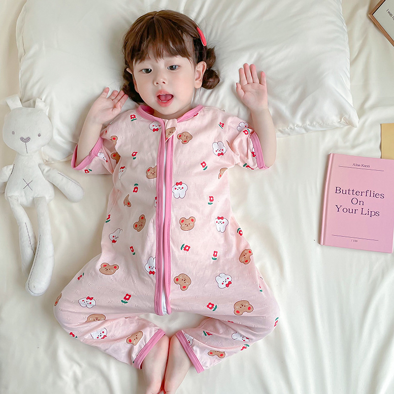 Summer Baby Sleeping Bag Pure Cotton Baby Anti-Kick Quilt Split-Leg Kidsren's One-Piece Pajamas Girls Anti-Cold Belly Protection Thin Section