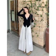 プラスサイズの女性の白いサスペンダードレス女性のライト高級春スカートファットmmカバー腹痩身Aラインスカート