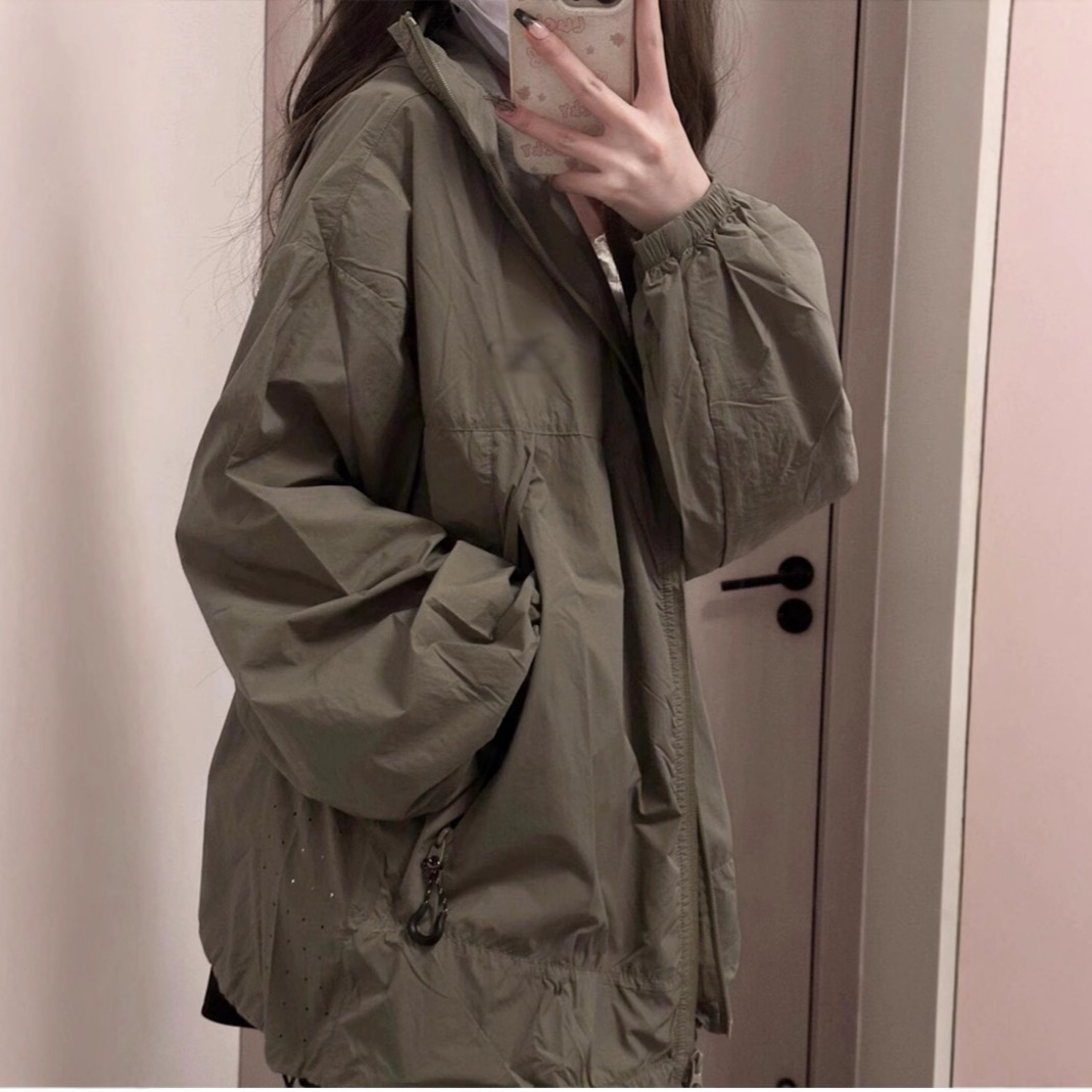여름 올 매치 후드 썬 스크린 옷 아이스 실크 쿨 아메리칸 스타일 야외 통기성 느슨한 남녀 커플 재킷 코트