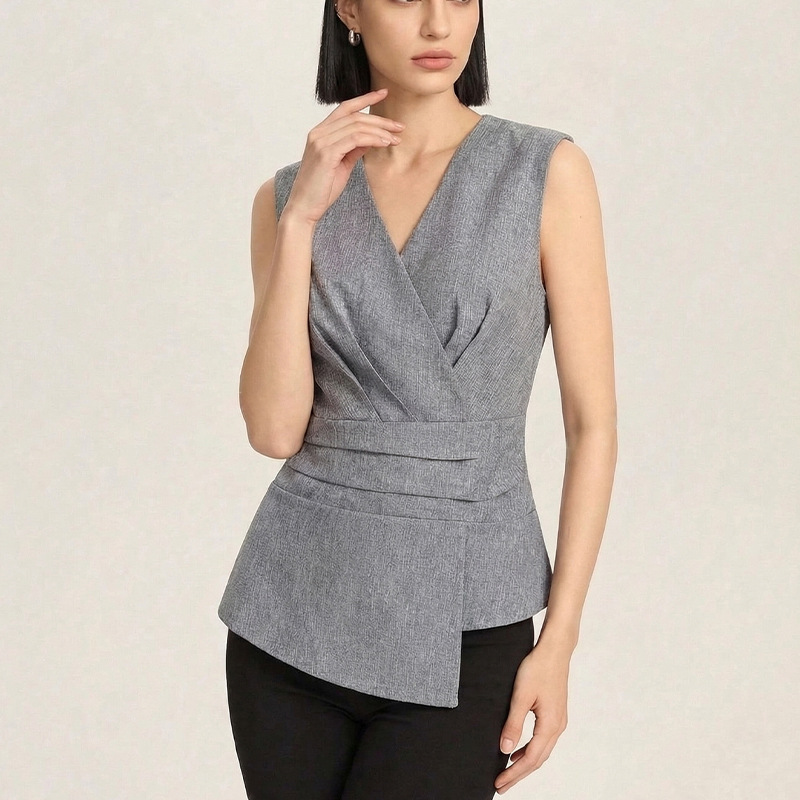 2025 European and American Cross-Border Independent Station Amazon Pure Color Small Vest Women's Elegant Sleeveless Waist Pullover Top for Women