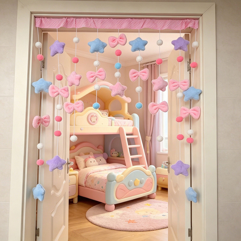 Dazzling Star Heart Girl's Bedroom Half Curtain, No-Drill Balcony Bay Window Room Door Decorative Curtain Hanging Decoration Finished Door Curtain Dazzling Star Heart Girl's Bedroom Half Curtain, No-Drill Balcony Bay Window Room Door Decorative Curtain Hanging Decoration Finished Door Curtain