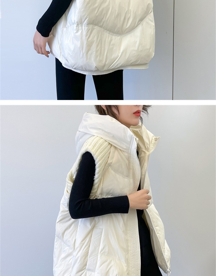 Damenbekleidung Gestrickte Ärmel Warme Jacke Weste für Damen 2024 Winter Neue Art Mode Kapuzendesign Warme kleine Außenweste_voghion.com