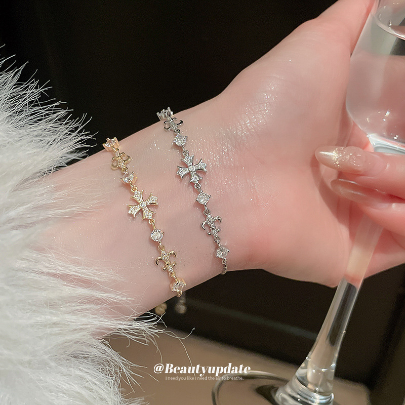 Pulsera ajustable con cruz de iris de circón, pulsera de todo fósforo exquisita de nicho, joyería de alta calidad de lujo ligero al por mayor