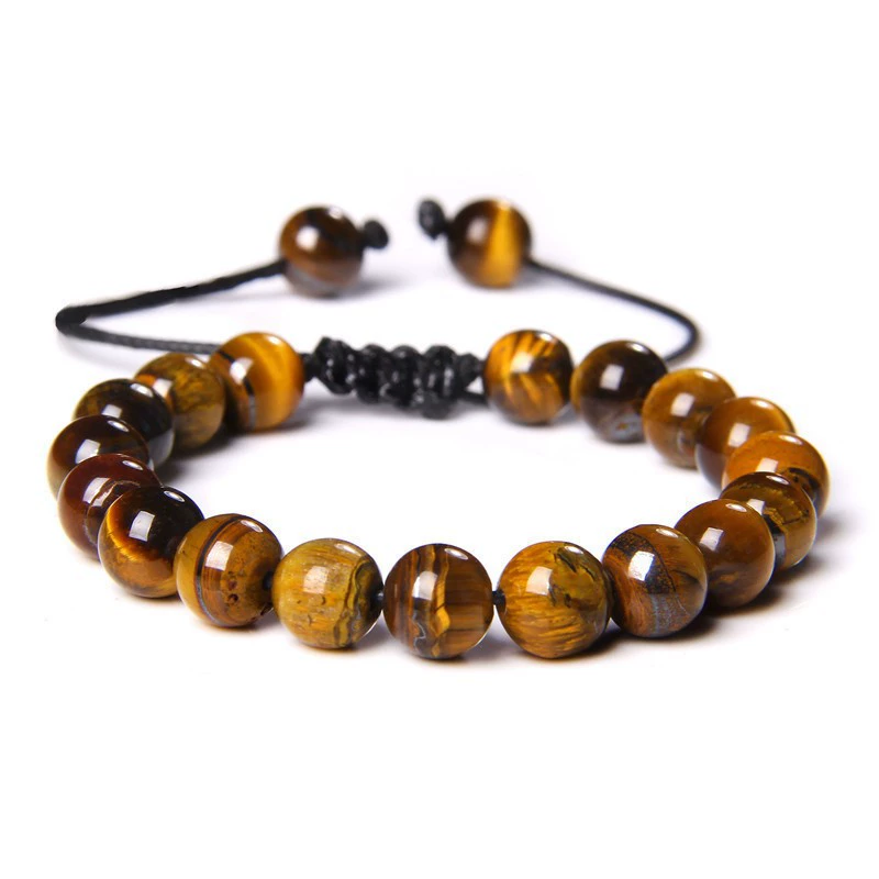 Bracelet GOLBALJEW woven aromatherapy tiger eye, 8 mm beads, adjustable 18.5 cm