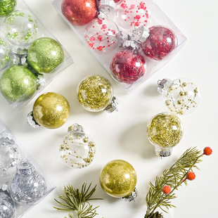 Cross-border New Transparent Color Ribbon Flash Christmas Ball Atmosphere PET Christmas Tree Decorations Transparent Ball