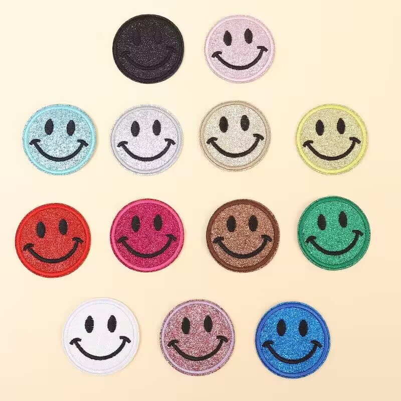 Cross-border computer embroidery sequins smiley face cloth stickers handmade DIY accessories bag decoration factory direct in stock wholesale