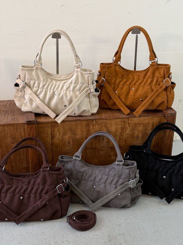 Túi tote da lộn mềm dáng shopping, túi đeo vai và đeo chéo dung lượng lớn — màu cà phê, màu nâu, màu trắng ngà, màu xám