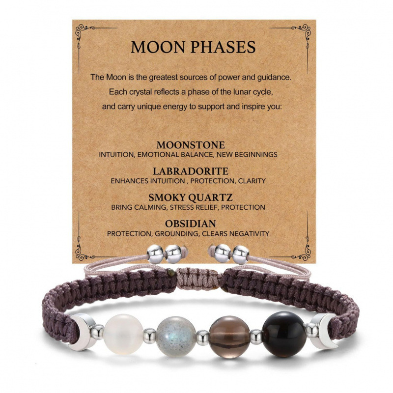 Hand-Woven Bracelet with Natural Stones to Relieve Anxiety, Moon Phase Amethyst Obsidian Bracelet, Moonstone Moon Bracelet Hand-Woven Bracelet with Natural Stones to Relieve Anxiety, Moon Phase Amethyst Obsidian Bracelet, Moonstone Moon Bracelet