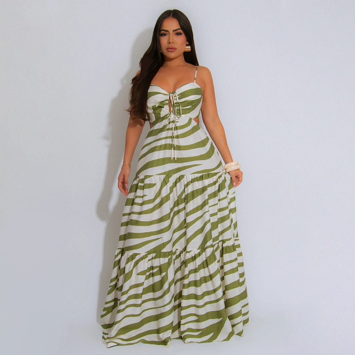 369g Weight Maxi Long Dress Dress Length Type Sleeveless Sleeve Length Strap Dress Dresses Type Sleeveless Sleeve Type Polyester Fabric Type High Waist Waist Line Holiday, Travel Occasion Strap Neckline Slim Fit Type Stripe Pattern Summer Season Women's Gender Vacation, Classic Style Style Wholesale Women's Vacation Classic Style Stripe Holiday Travel Strap Sleeveless Strap Dress 23