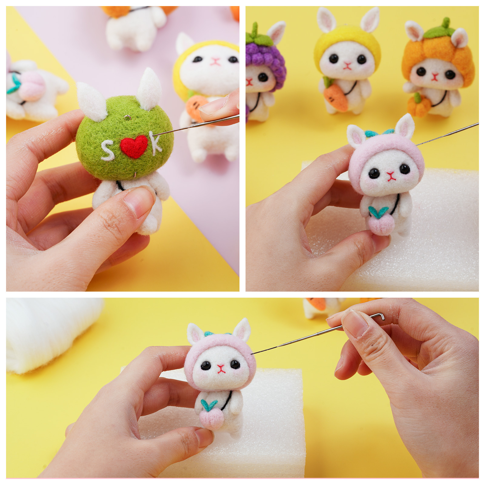 Cute Rabbit Doll Pendant Handmade Diy Wool Felt Poking Fun Material Package 4 Packs_voghion.com