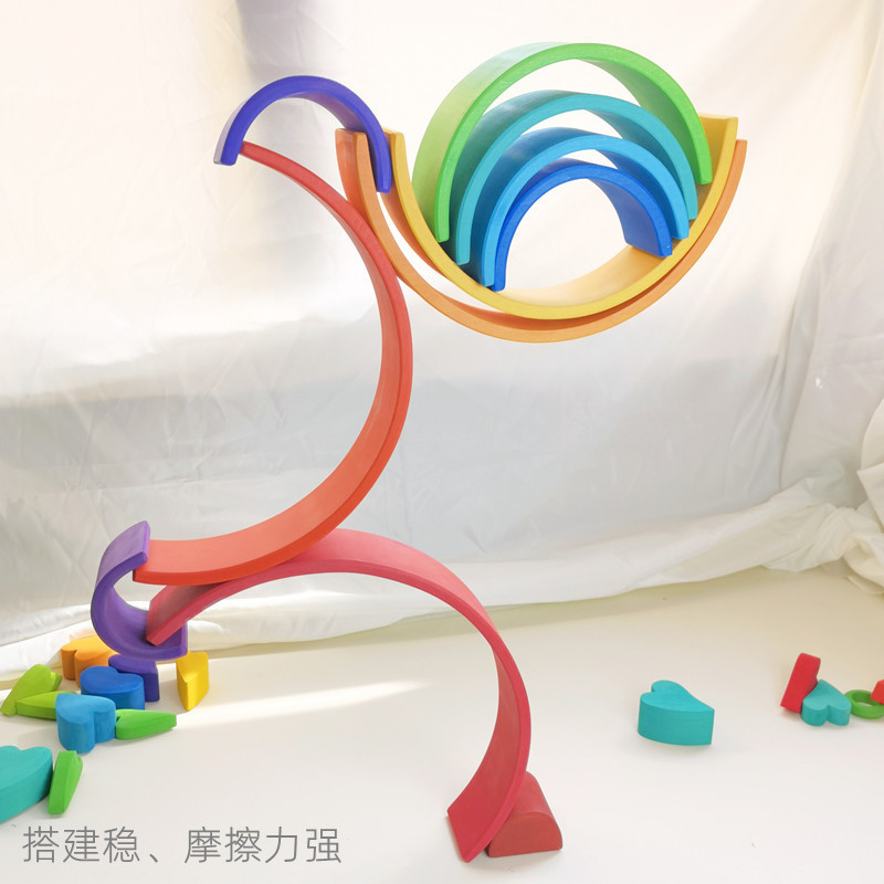 Bloques de construcción de arco iris grandes, superpuestos, superpuestos, cognición de alto color, rompecabezas de jardín de infantes, fabricantes de bloques de construcción de educación temprana al por mayor