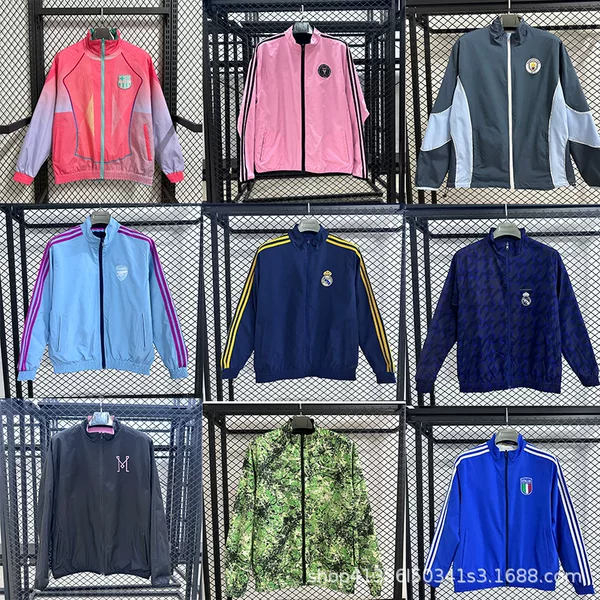 2526 Thickeneded Club Windbreaker Outdoor Sports Jacket Double-Sided Arsenal Real Madrid Miami