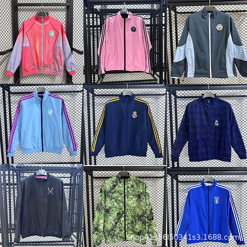 2526 Thickeneded Club Windbreaker Outdoor Sports Jacket Double-Sided Arsenal Real Madrid Miami