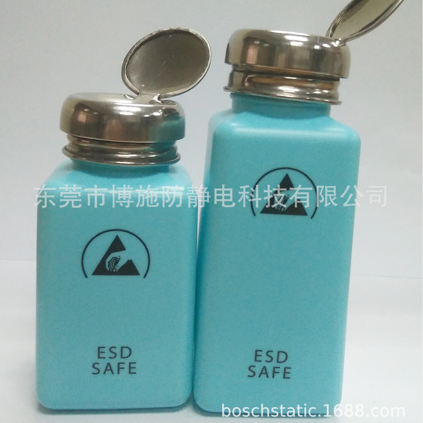 防漏塑料防静电酒精瓶不锈钢盖环保按压式酒精瓶200ml250ml瓶蓝色
