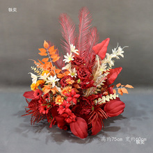 婚庆红色盆花路引婚礼花艺花球订婚交车仪式花柱背景装饰中式道具