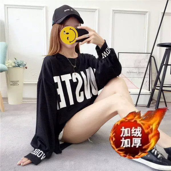 加绒加厚卫衣女装2025秋冬季潮牌新品大码宽松长袖外套胖MM女学生