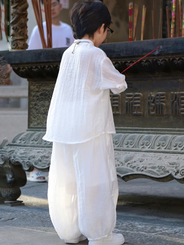 男の子スーツ夏服 2025 新しい男の子新中国風薄い唐装子供服夏古代スタイル漢服|undefined