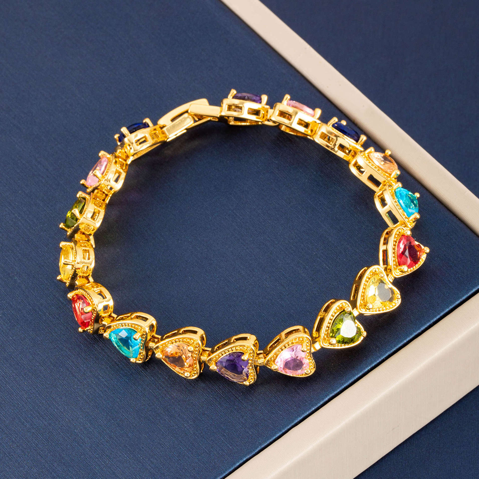 Retro Triangular Colored Crystal Luxury Bracelet Elegant Sophisticated Style Jewelry Accessory_voghion.com