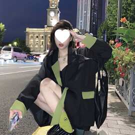 撞色西装外套2026春春季新款韩版宽松显瘦设计百搭时尚西服上衣女