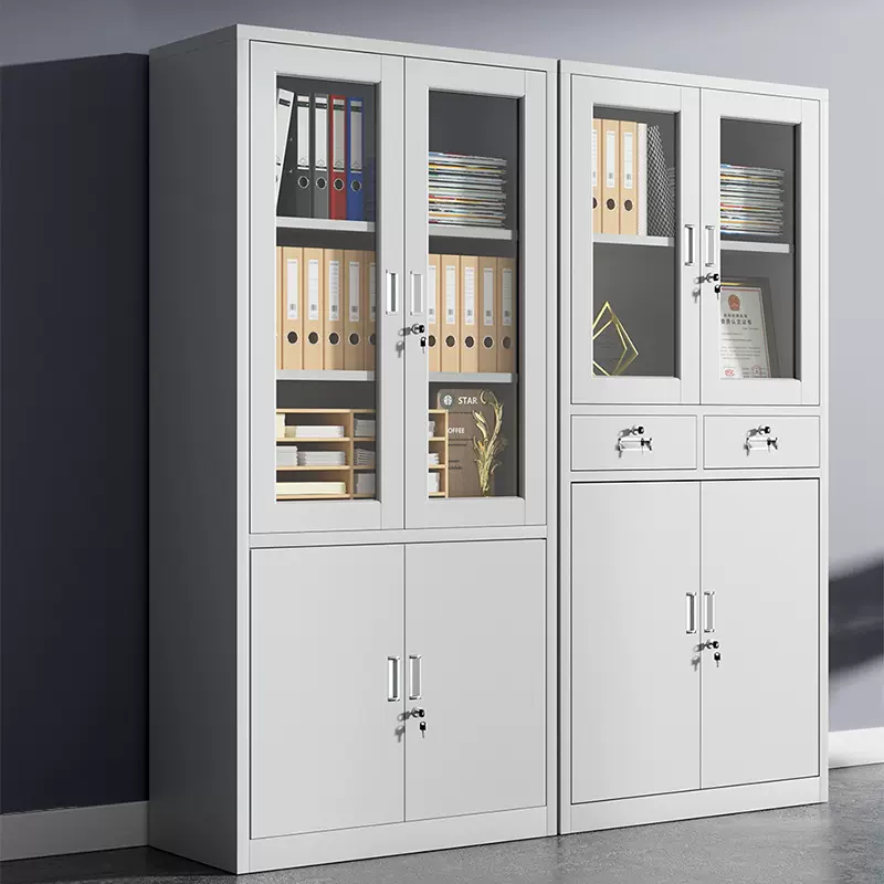 铁皮文件柜财务资料档案柜子办公室带锁玻璃门收纳储物柜家用书柜