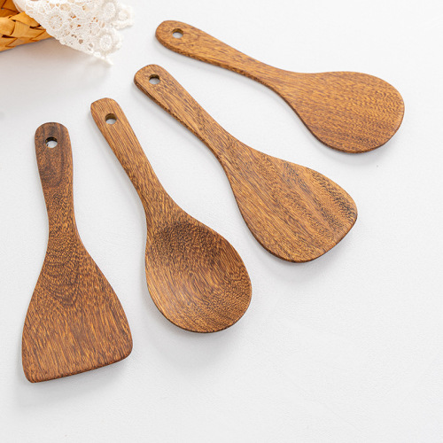 Unpainted chicken wing wooden spatula non-stick kitchen utensils frying spatula long handle stir-fry wooden spatula soup spoon colander full set