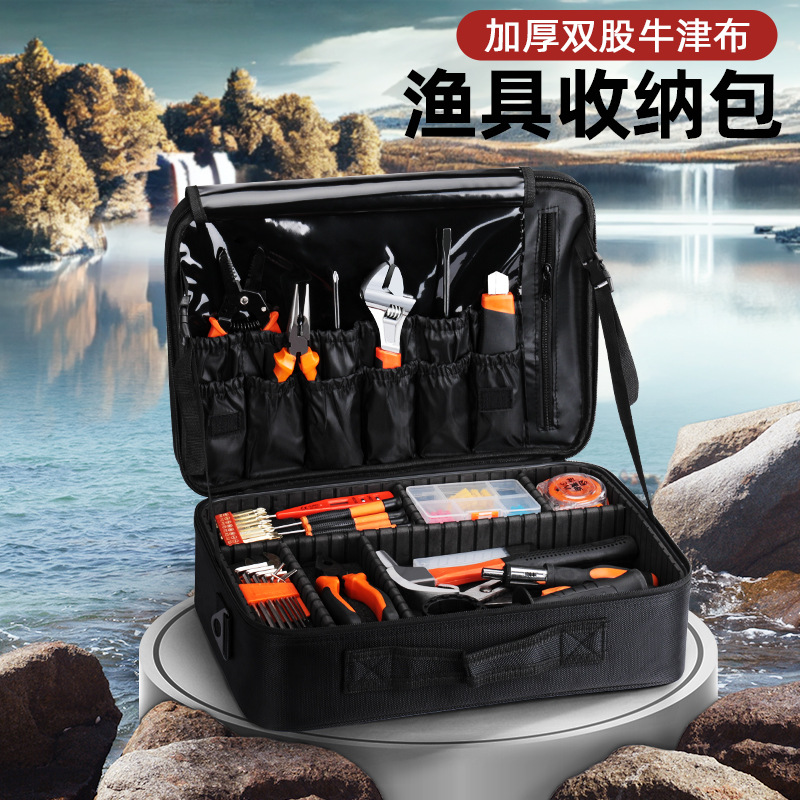 Bolsa de pesca multifuncional con compartimentos DIY, para herramientas, accesorios y equipo de pesca.