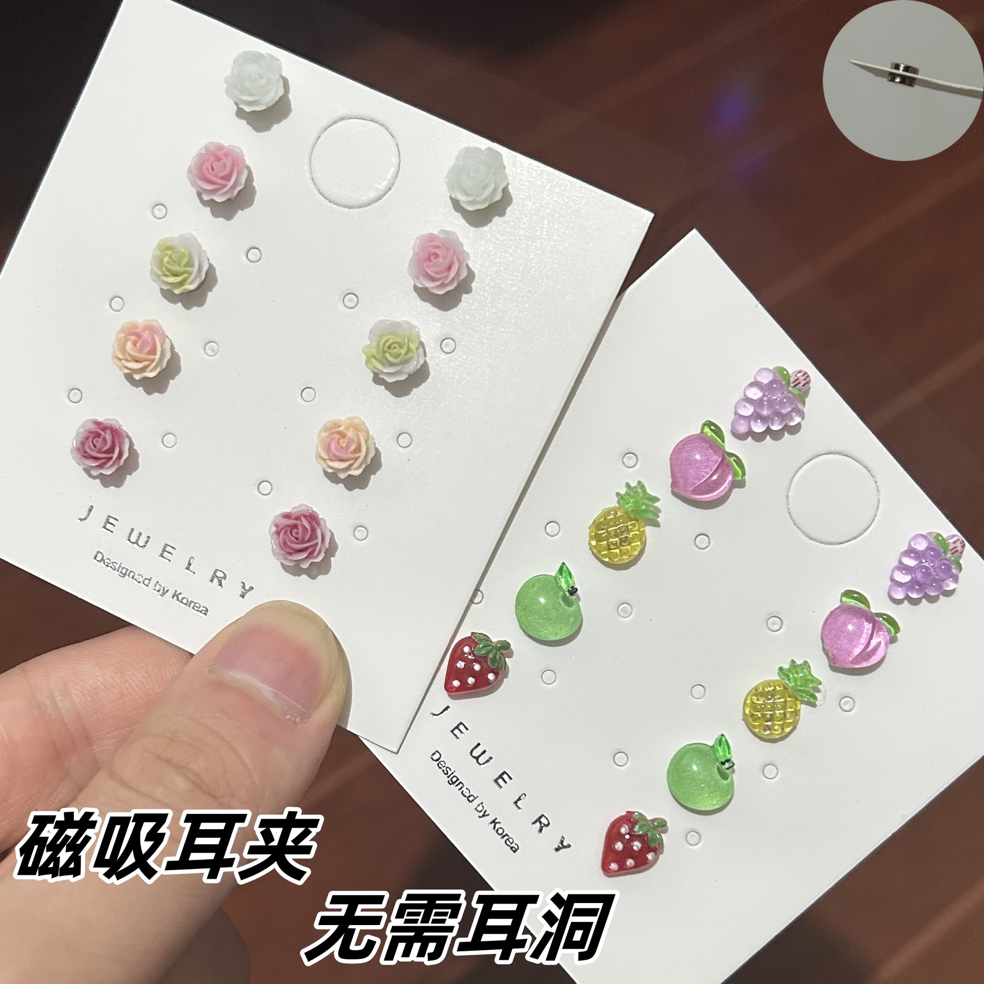 Camellia Magnetic Ear Clips for Women, No Piercing, No Pierced Earrings, Forest Rose Earrings, Super Fairy Fruit Ear Jewelry