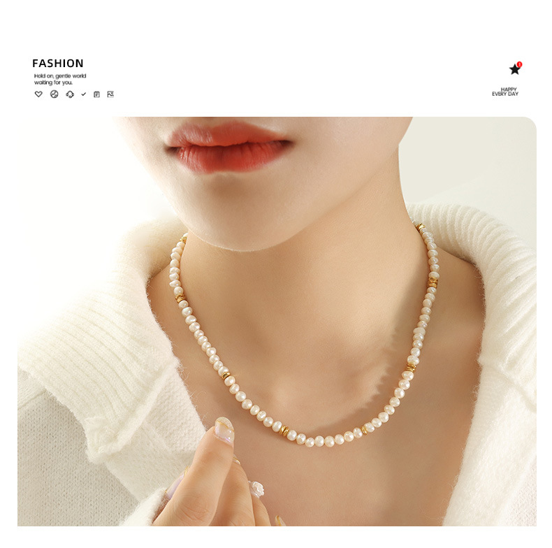 18K Real Gold Plated Plating Material 304 Stainless Steel Pendant Material Elegant Irregular Freshwater Pearl Titanium Steel Beaded Plating Necklace