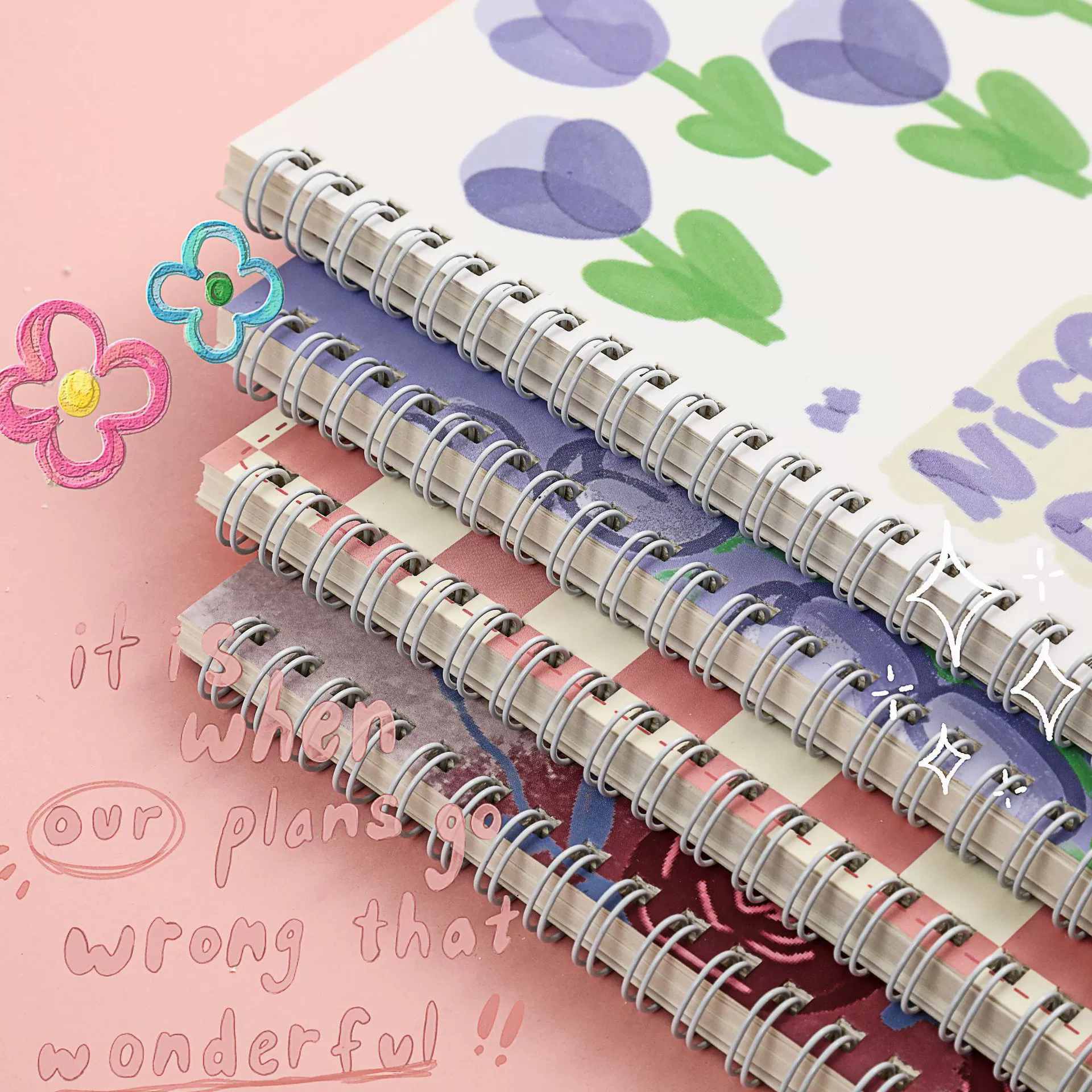 Cute high quality fresh book, laptop, notebook for students, flowered