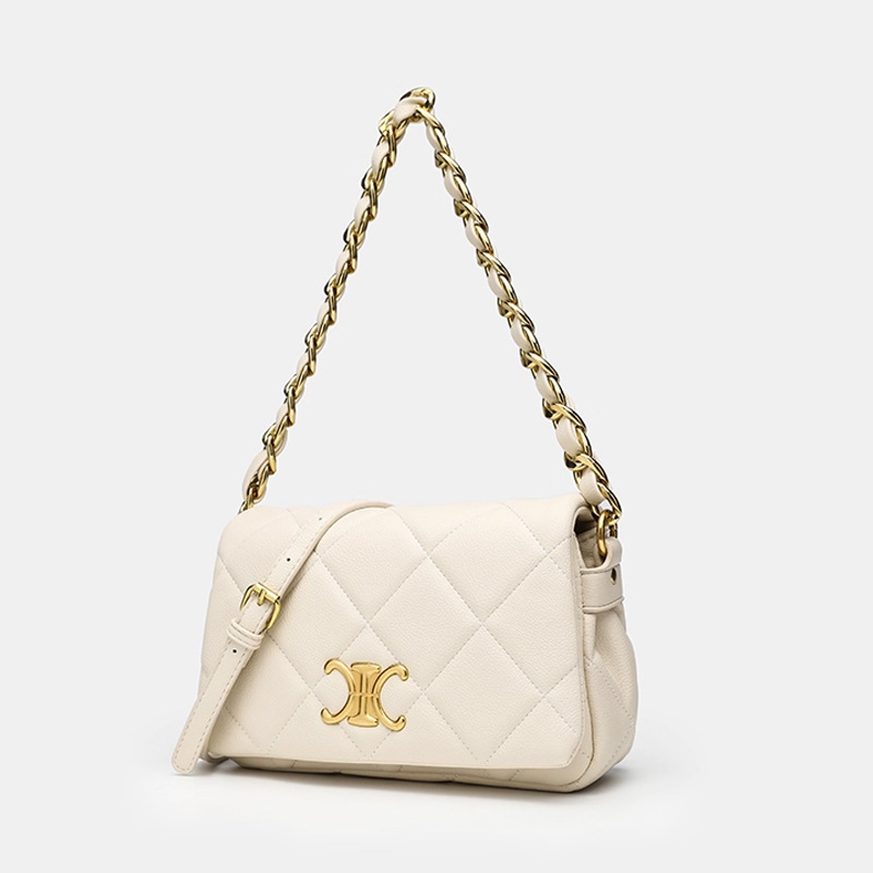 Diamond Quilted Chain Genuine Leather Small Square Bag For Women, Versatile Large Capacity Shoulder Crossbody Bag, European And American Retro Style Clasp Handbag - Thumbnail 3