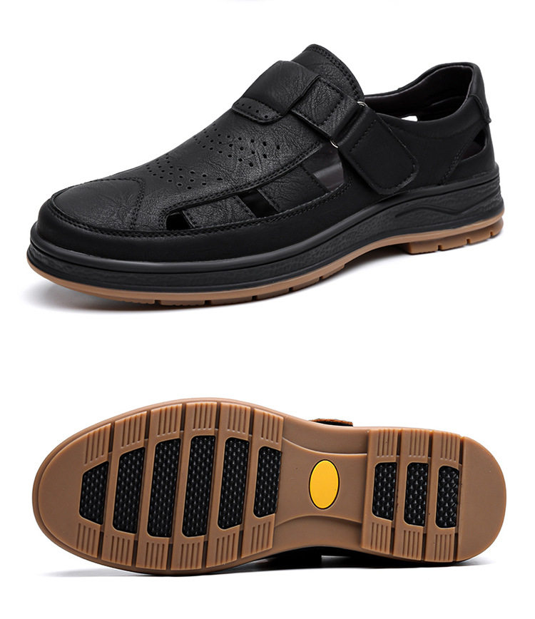 Giày sandal nam cỡ lớn thoáng khí khoét lỗ khóa dán — Màu nâu, màu đen chi tiết 23