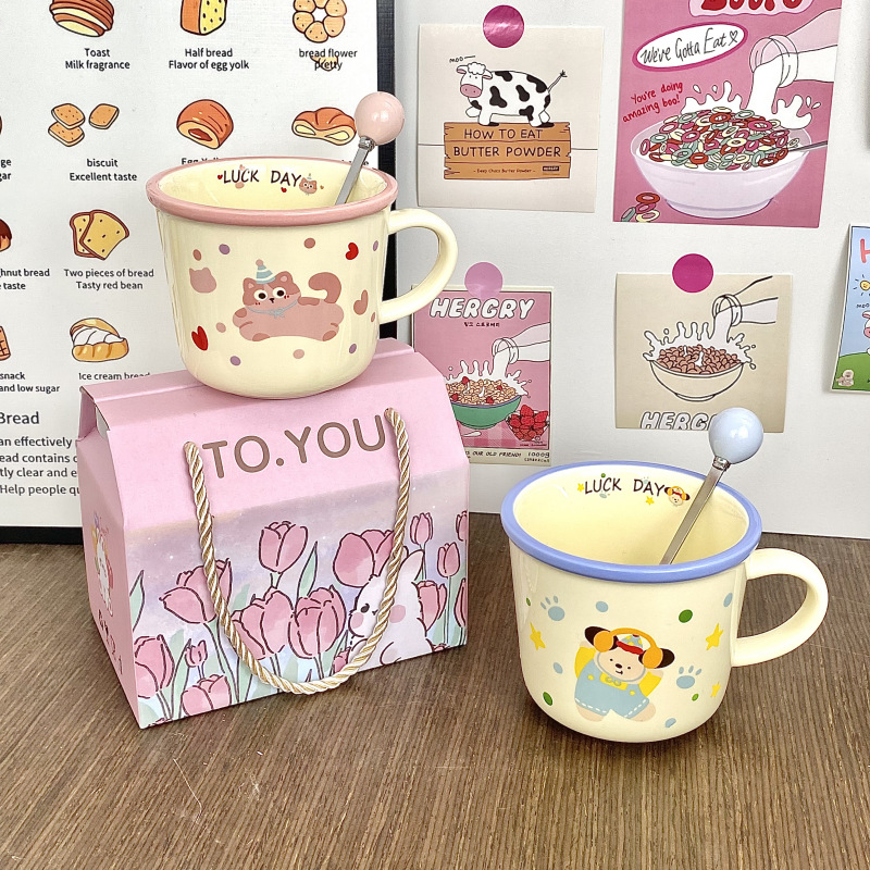 Ins adorable perro taza de cerámica de alto valor de visualización copas de agua regalo de cumpleaños copas de regalo de oficina