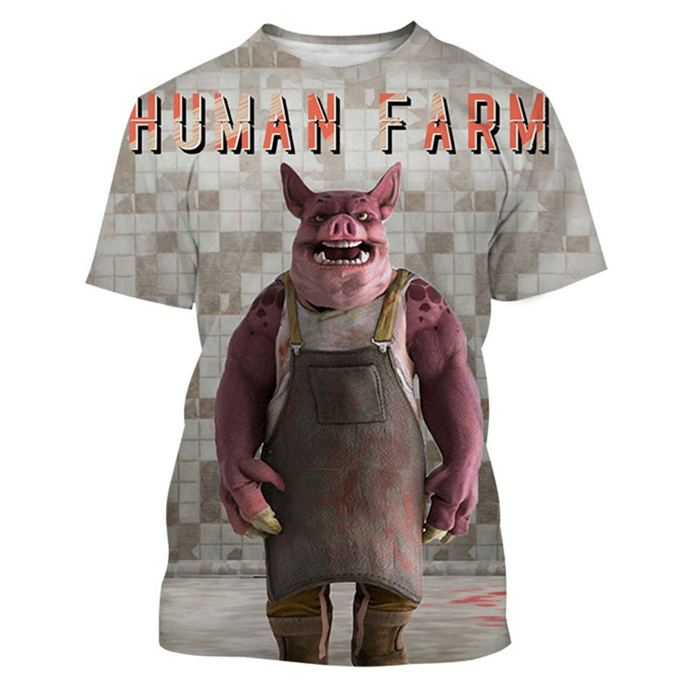 2024 Venta caliente novedad animal cerdo 3D camiseta impresa digital cerdo divertido personalidad casual adulto niños camiseta de verano