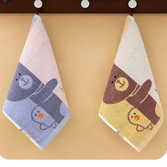 Cotton Square Towel Kindergarten Small Towel Children's Handkerchief Cartoon Bear Hanging Style Baby Wash Face Absorbent No Hair