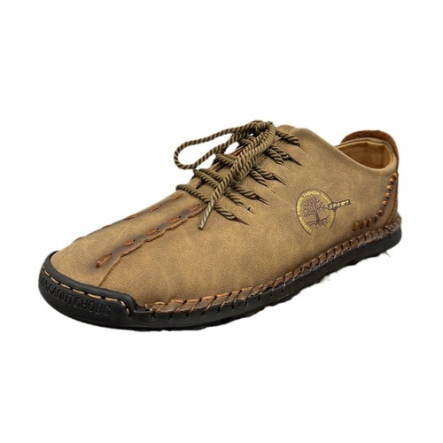 Spring Men's Casual Leather Shoes Large Size Handmade Bead Shoes Fashion Laced Business Men's Shoes