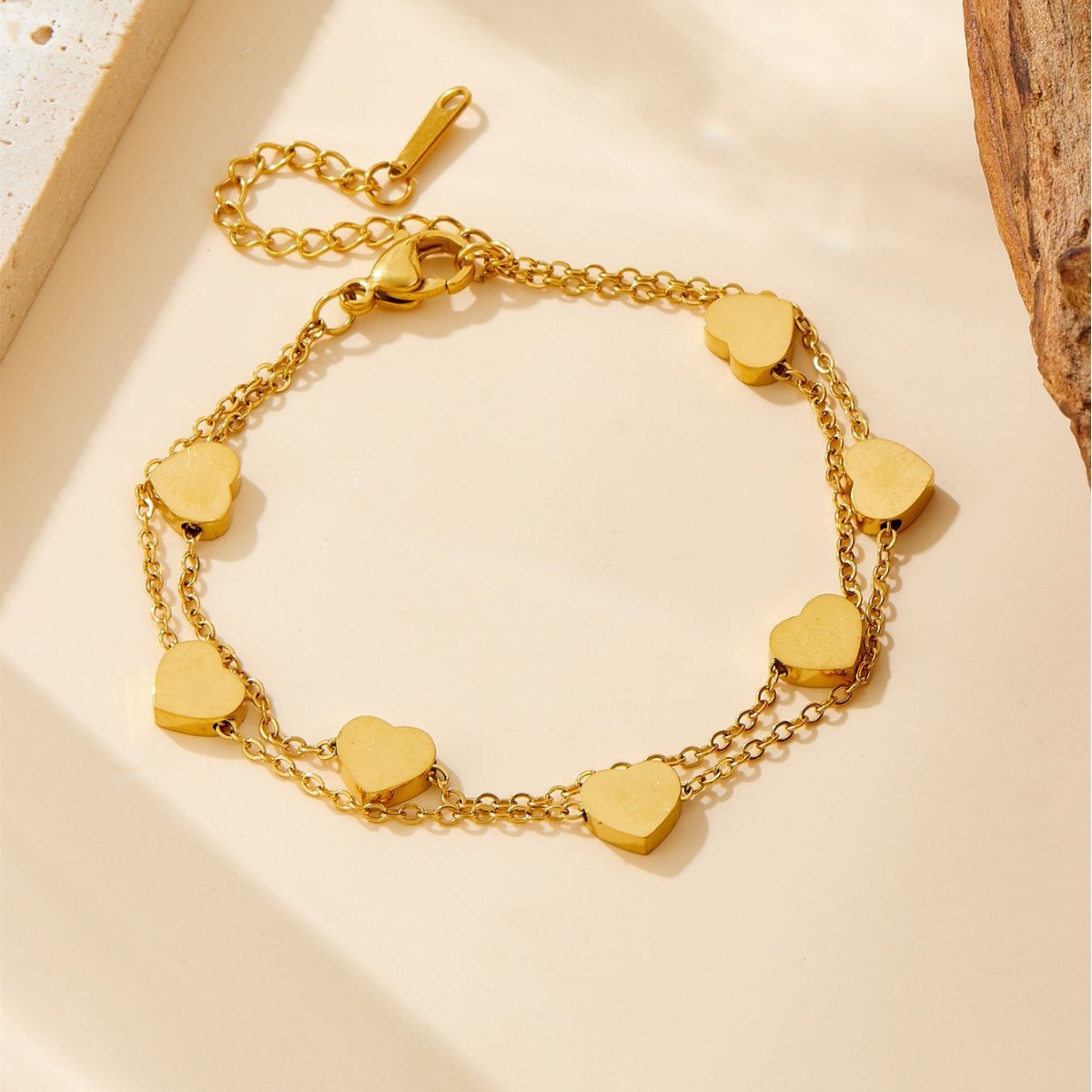 Moda europea y americana nueva pulsera de acero de titanio de doble amor, nicho de diseño universal de alta sensación de acero inoxidable joyería de mujer