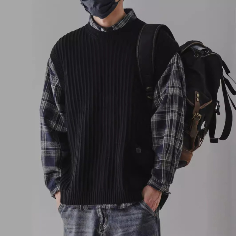 New Men's Sweater Vest Round Neck Loose Thick Needle Sleeveless Waistcoat Casual Trendy Couple Knitted Sweater Vest