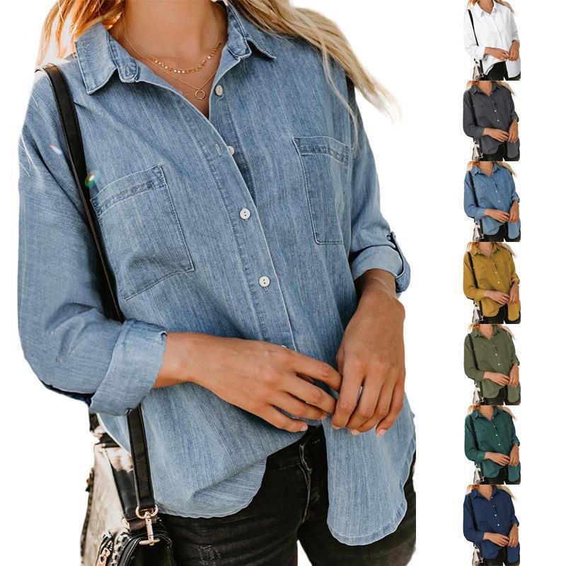 2026 Amazon Women's Denim Shirt Spring and Autumn New Loose Double-Pocket Long-Sleeve Versatile Casual Jacket Shirt