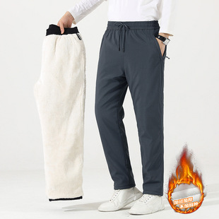 Winter cashmere men's fleece cotton pants outer wear casual pants thickened warm loose straight casual pants men