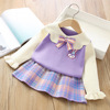 Sweater, spring autumn set, knitted skirt with bow, western style, with embroidery