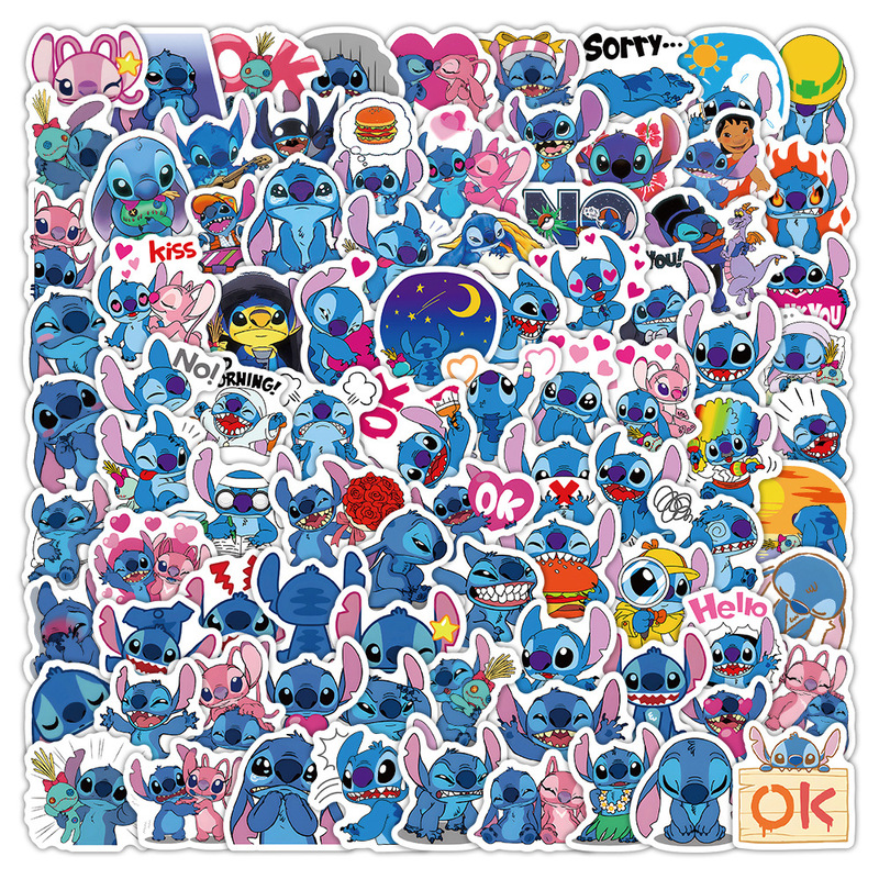 100 Pieces of Stitch Cartoon Graffiti Waterproof Stickers Animation Non-Repeating Decorative Mobile Phone Case Handbook Manufacturer Wholesale