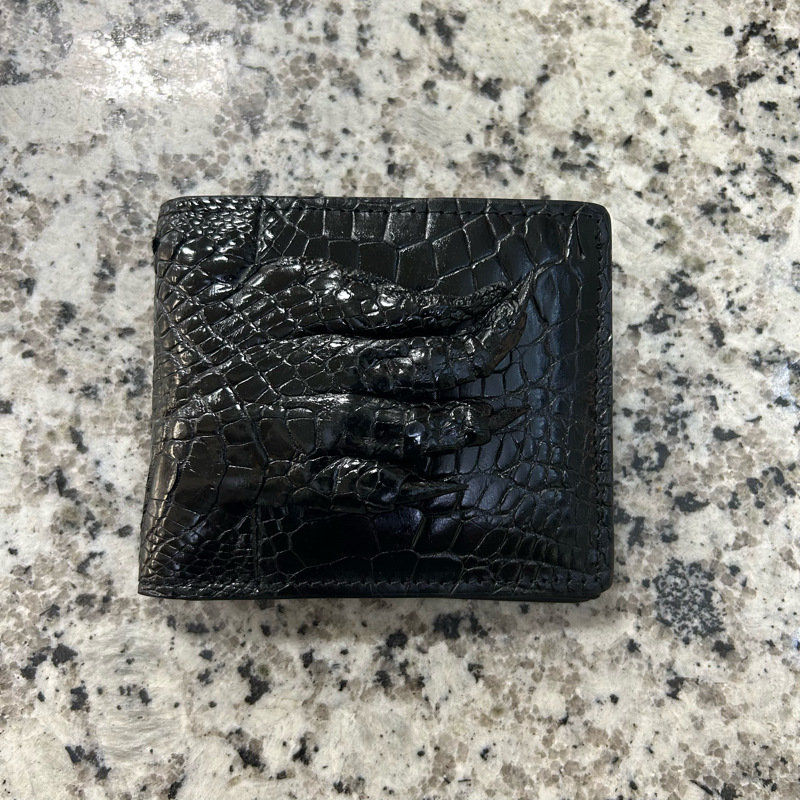 25新款鳄鱼皮钱包男士休闲百搭真鳄爪子短夹时尚潮流黑色耐磨钱夹